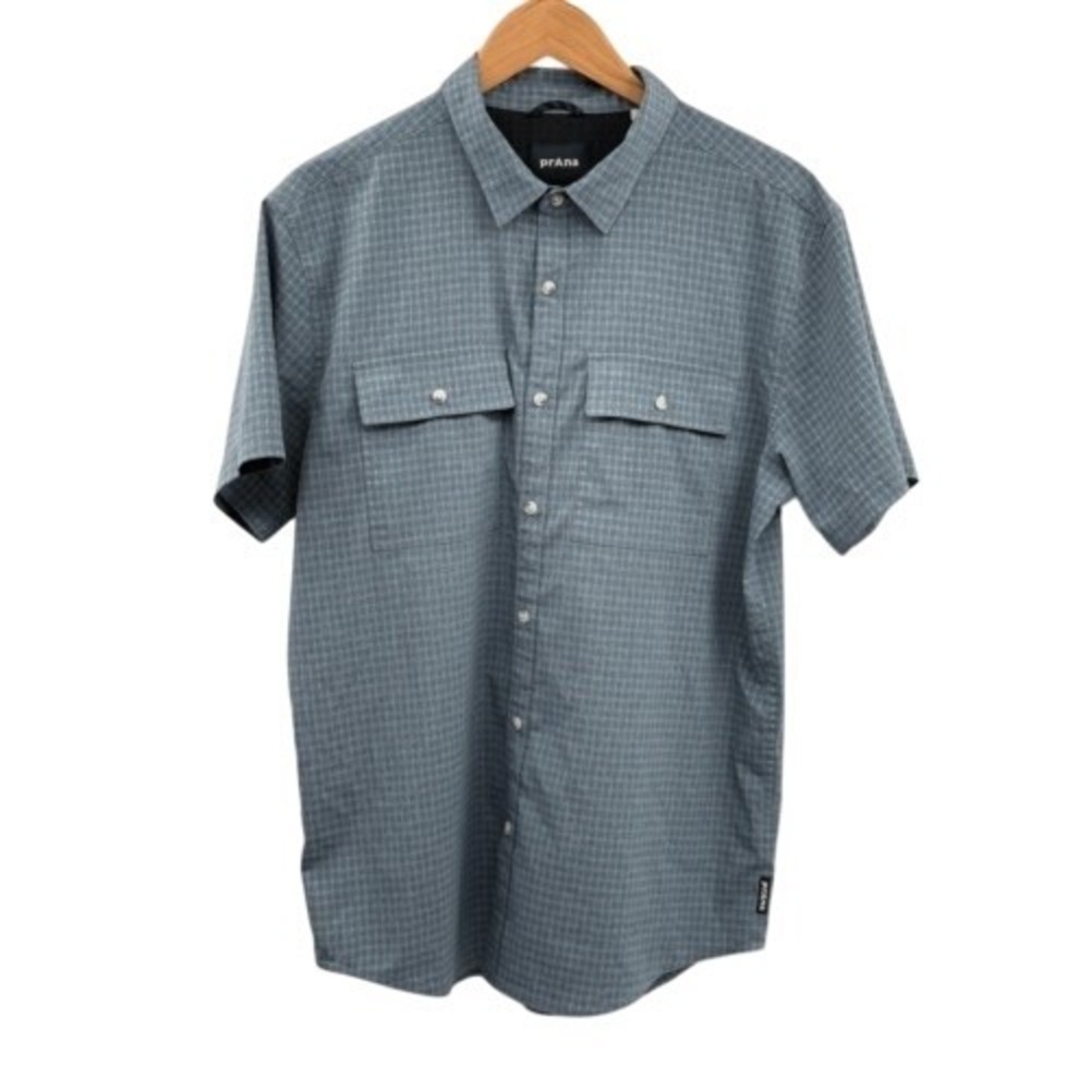 Prana Los Sol Short Sleeve Shirt Button Up Men Size Large Blue‎ UPF50